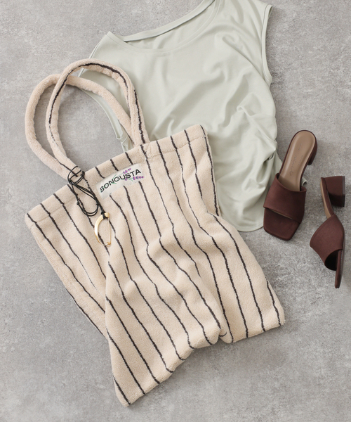 BONGUSTA(ボングスタ)の「《追加 / 一部カラーWEB限定》BONGUSTA/ボングスタ STRIPED トートバッグ(トートバッグ・レディース・パープル/ネイビー/アイボリー/チョコ/モスグリーン/ブラウン・FREE)」の2枚目の写真