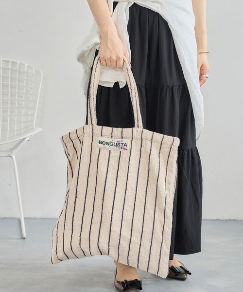 BONGUSTA(ボングスタ)の「《追加 / 一部カラーWEB限定》BONGUSTA/ボングスタ STRIPED トートバッグ(トートバッグ・レディース・パープル/ネイビー/アイボリー/チョコ/モスグリーン/ブラウン・FREE)」の14枚目の写真