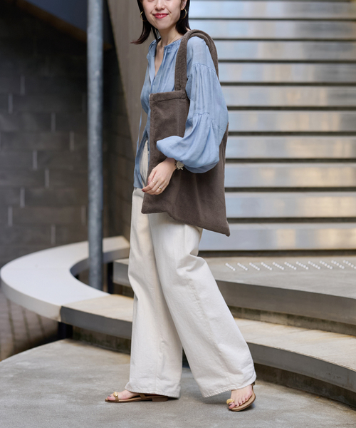 BONGUSTA(ボングスタ)の「《追加 / 一部カラーWEB限定》BONGUSTA/ボングスタ STRIPED トートバッグ(トートバッグ・レディース・パープル/ネイビー/アイボリー/チョコ/モスグリーン/ブラウン・FREE)」の18枚目の写真