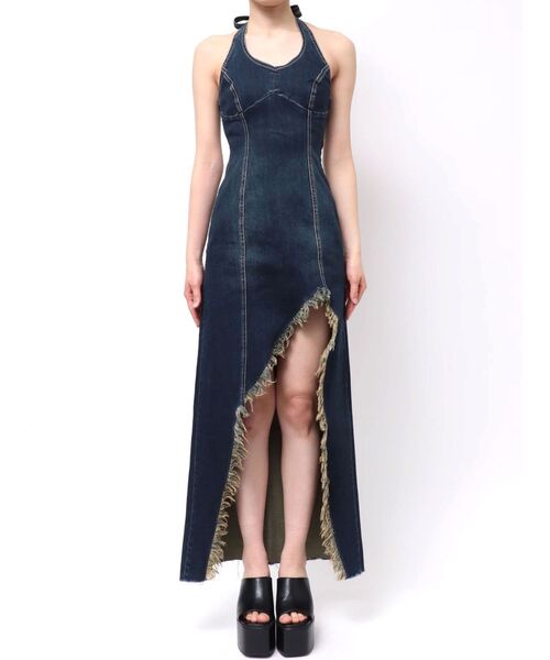 EVRIS(エヴリス)の「ホルターネックデニムロングワンピース 夏服(ワンピース・レディース・ホワイト/ブルー/インディゴブルー・MEDIUM/SMALL)」の13枚目の写真