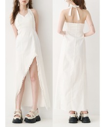 ホルターネックデニムロングワンピース　夏服
