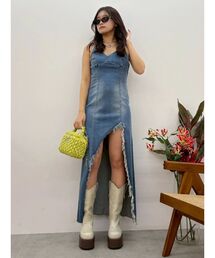 ホルターネックデニムロングワンピース 夏服
