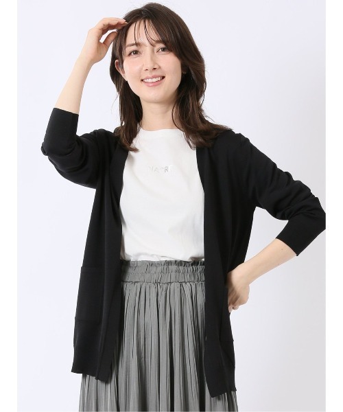 m.f.editorial(エムエフエディトリアル)の「【ストレッチ 接触冷感 UVカット 毛玉防止 ウォッシャブル】m.f.エディトリアル レディース 快適機能 ポケット付き ロング ニット カーディガン(カーディガン/ボレロ・レディース・ブラック/グレー・LARGE/MEDIUM)」の1枚目の写真