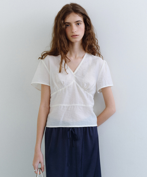 URAGO（ユラーゴ）の「Line shirring half blouse（シャツ/ブラウス・レディース・ブラック/Cream・FREE）」の3枚目の写真