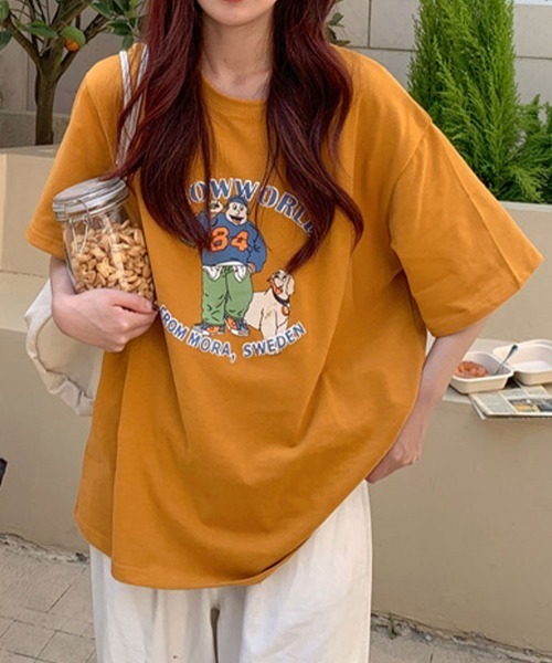 Flugge(フラッジー)の「イラストプリント半袖Tシャツ(Tシャツ/カットソー・レディース・ホワイト/オレンジ・LARGE/MEDIUM)」の1枚目の写真