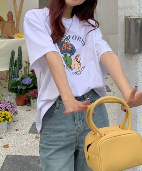 Flugge(フラッジー)の「イラストプリント半袖Tシャツ(Tシャツ/カットソー・レディース・ホワイト/オレンジ・LARGE/MEDIUM)」の4枚目の写真
