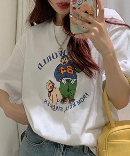 Flugge(フラッジー)の「イラストプリント半袖Tシャツ(Tシャツ/カットソー・レディース・ホワイト/オレンジ・LARGE/MEDIUM)」の6枚目の写真