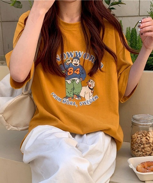 Flugge(フラッジー)の「イラストプリント半袖Tシャツ(Tシャツ/カットソー・レディース・ホワイト/オレンジ・LARGE/MEDIUM)」の14枚目の写真