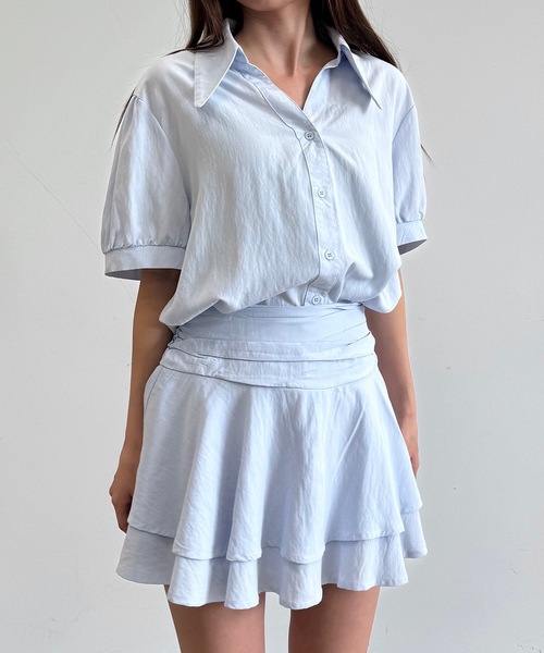 HEIREN（ヘイレーン）の「シャツ×フレアミニスカートセットアップ（インナーパンツ型裏地付き）（セットアップ・レディース・イエロー/ライトブルー・FREE）」の13枚目の写真