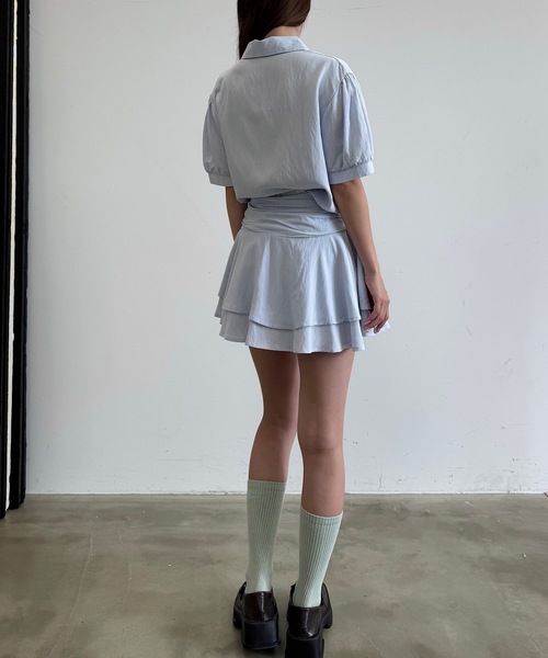 HEIREN（ヘイレーン）の「シャツ×フレアミニスカートセットアップ（インナーパンツ型裏地付き）（セットアップ・レディース・イエロー/ライトブルー・FREE）」の16枚目の写真