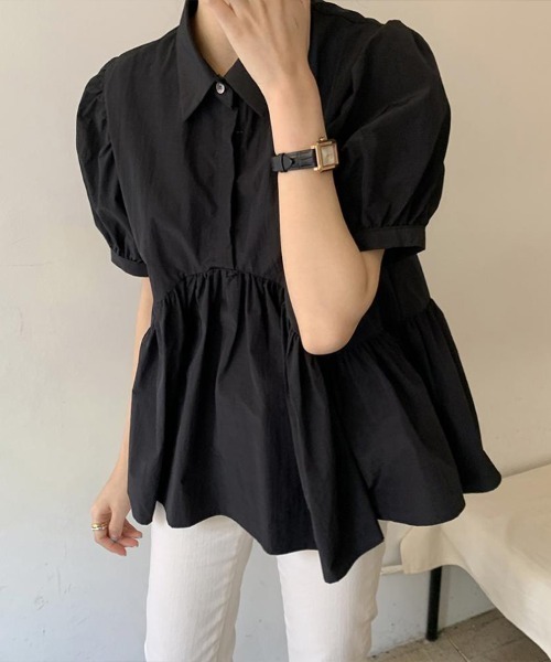 mielu(ミエル)の「パフスリーブチュニック(シャツ/ブラウス・レディース・ホワイト/ブラック・LARGE/MEDIUM)」の2枚目の写真