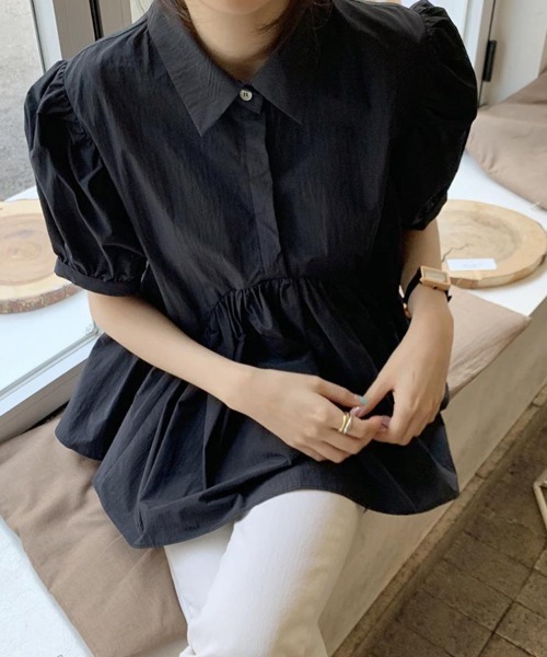 mielu(ミエル)の「パフスリーブチュニック(シャツ/ブラウス・レディース・ホワイト/ブラック・LARGE/MEDIUM)」の3枚目の写真