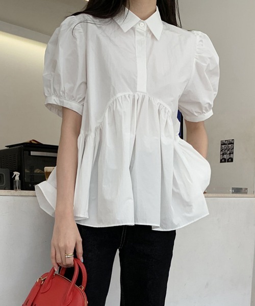 mielu(ミエル)の「パフスリーブチュニック(シャツ/ブラウス・レディース・ホワイト/ブラック・LARGE/MEDIUM)」の11枚目の写真