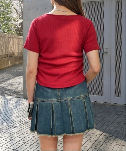 FUN(ファン)の「レースアップロゴカットソー(Tシャツ/カットソー・レディース・オフホワイト/ネイビー/レッド/ブラック・FREE)」の6枚目の写真
