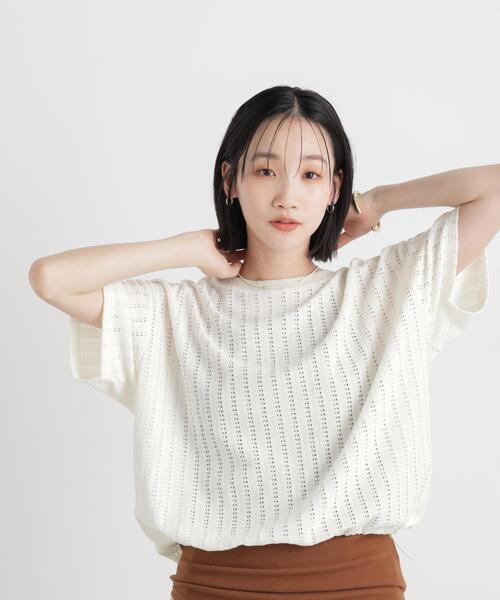 NANO universe(ナノユニバース)の「カットジャガードドロストヘムトップス(Tシャツ/カットソー・レディース・ブラック/アイボリー/ベージュ・FREE)」の13枚目の写真