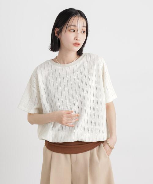 NANO universe(ナノユニバース)の「カットジャガードドロストヘムトップス(Tシャツ/カットソー・レディース・ブラック/アイボリー/ベージュ・FREE)」の14枚目の写真