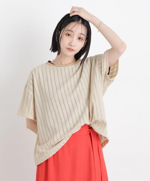 NANO universe(ナノユニバース)の「カットジャガードドロストヘムトップス(Tシャツ/カットソー・レディース・ブラック/アイボリー/ベージュ・FREE)」の20枚目の写真