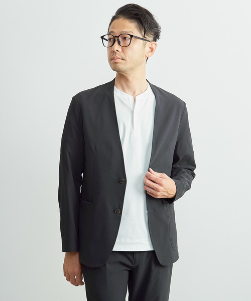 MEN'S MELROSE(メンズメルローズ)の「ソロテックスサッカーイージーノーカラージャケット(セットアップ可)(ノーカラージャケット・メンズ・ネイビー/グレー・2/5/3/4)」の2枚目の写真