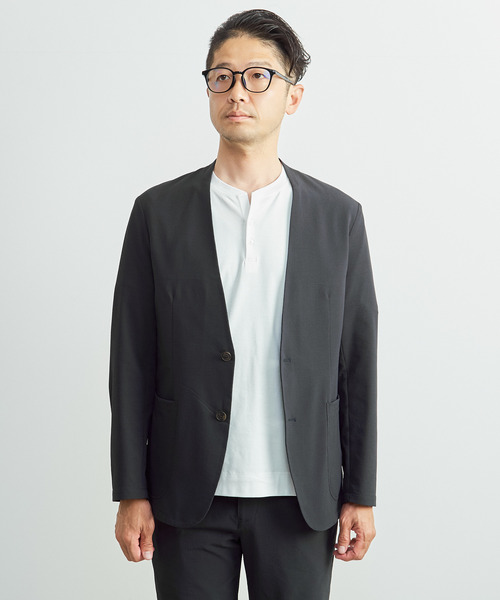MEN'S MELROSE(メンズメルローズ)の「ソロテックスサッカーイージーノーカラージャケット(セットアップ可)(ノーカラージャケット・メンズ・ネイビー/グレー・2/5/3/4)」の3枚目の写真