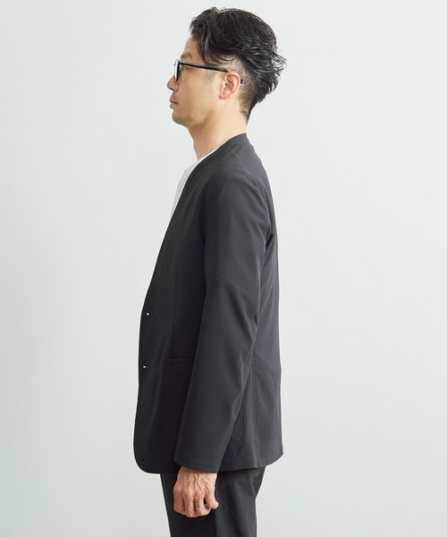 MEN'S MELROSE(メンズメルローズ)の「ソロテックスサッカーイージーノーカラージャケット(セットアップ可)(ノーカラージャケット・メンズ・ネイビー/グレー・2/5/3/4)」の4枚目の写真