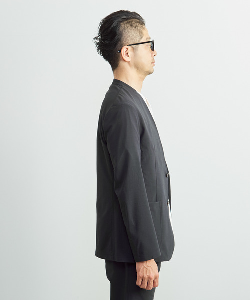 MEN'S MELROSE(メンズメルローズ)の「ソロテックスサッカーイージーノーカラージャケット(セットアップ可)(ノーカラージャケット・メンズ・ネイビー/グレー・2/5/3/4)」の6枚目の写真