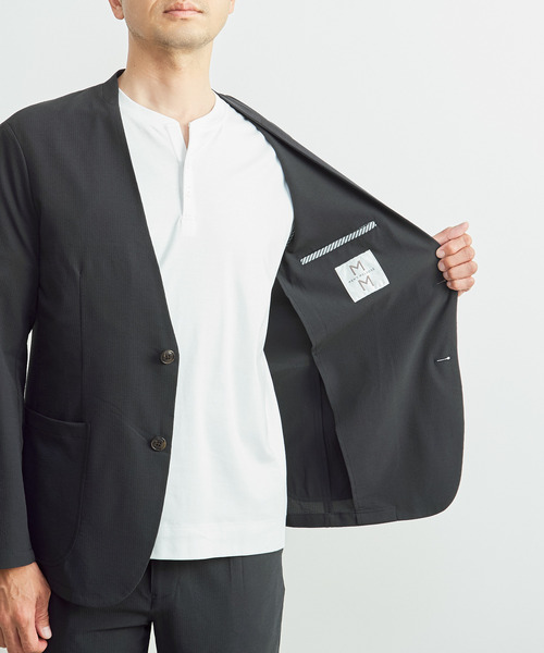 MEN'S MELROSE(メンズメルローズ)の「ソロテックスサッカーイージーノーカラージャケット(セットアップ可)(ノーカラージャケット・メンズ・ネイビー/グレー・2/5/3/4)」の10枚目の写真