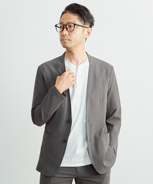 MEN'S MELROSE(メンズメルローズ)の「ソロテックスサッカーイージーノーカラージャケット(セットアップ可)(ノーカラージャケット・メンズ・ネイビー/グレー・2/5/3/4)」の15枚目の写真
