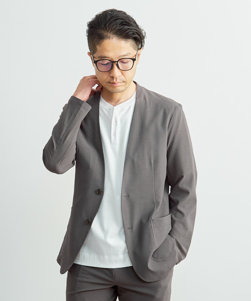 MEN'S MELROSE(メンズメルローズ)の「ソロテックスサッカーイージーノーカラージャケット(セットアップ可)(ノーカラージャケット・メンズ・ネイビー/グレー・2/5/3/4)」の16枚目の写真