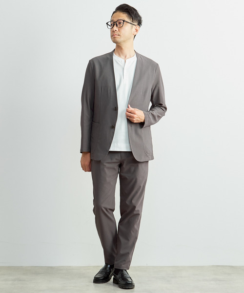 MEN'S MELROSE(メンズメルローズ)の「ソロテックスサッカーイージーノーカラージャケット(セットアップ可)(ノーカラージャケット・メンズ・ネイビー/グレー・2/5/3/4)」の17枚目の写真