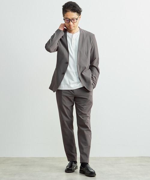 MEN'S MELROSE(メンズメルローズ)の「ソロテックスサッカーイージーノーカラージャケット(セットアップ可)(ノーカラージャケット・メンズ・ネイビー/グレー・2/5/3/4)」の18枚目の写真