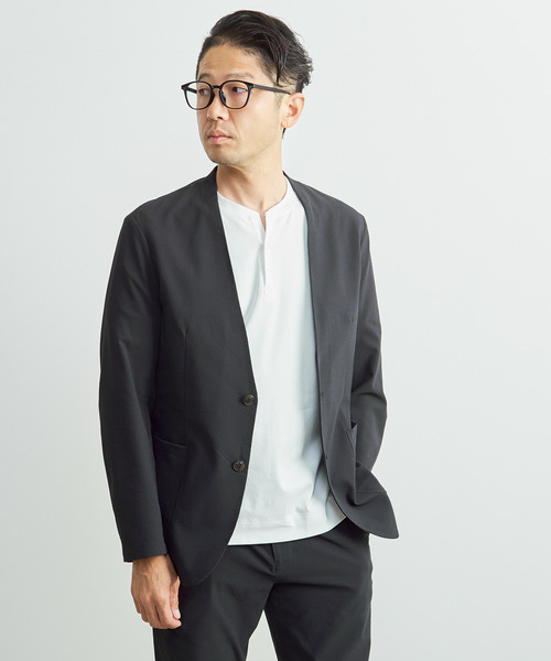 MEN'S MELROSE(メンズメルローズ)の「ソロテックスサッカーイージーノーカラージャケット(セットアップ可)(ノーカラージャケット・メンズ・ネイビー/グレー・2/5/3/4)」の19枚目の写真