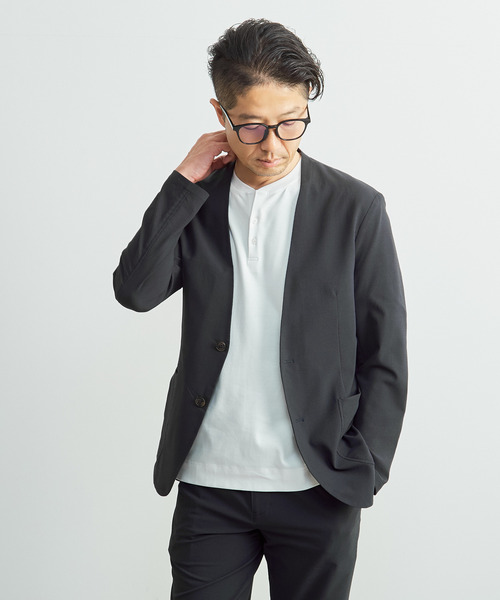 MEN'S MELROSE(メンズメルローズ)の「ソロテックスサッカーイージーノーカラージャケット(セットアップ可)(ノーカラージャケット・メンズ・ネイビー/グレー・2/5/3/4)」の20枚目の写真