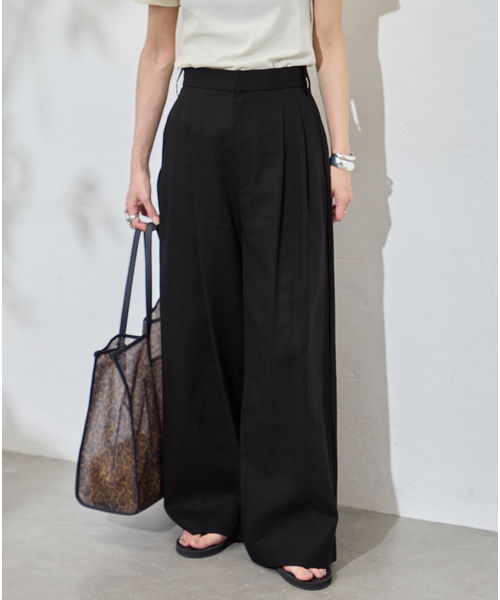 JOURNAL STANDARD(ジャーナルスタンダード)の「リネンライクロングスラブパンツ(その他パンツ・レディース・ブラック/ベージュ・38/36)」の1枚目の写真