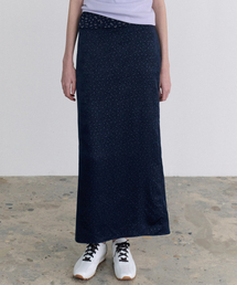 Nadia jacquard satin long skirt (navy)