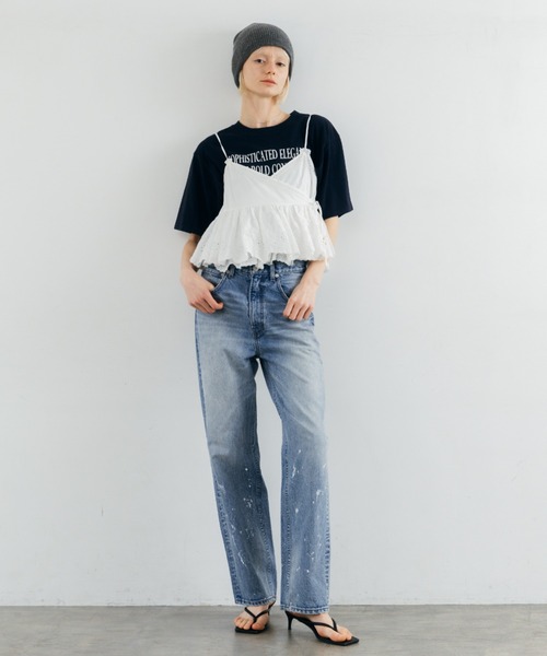 CREDONA（クレドナ）の「LACE PATCHWORK TOPS/レースパッチワークトップス（Tシャツ/カットソー・レディース・ホワイト/ブラック・FREE）」の4枚目の写真
