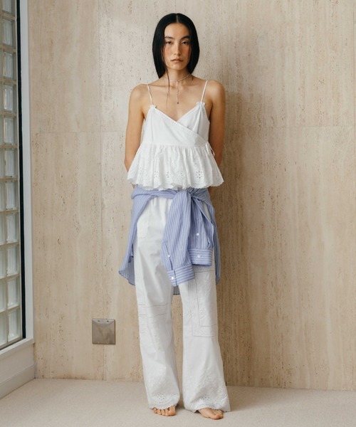 CREDONA（クレドナ）の「LACE PATCHWORK TOPS/レースパッチワークトップス（Tシャツ/カットソー・レディース・ホワイト/ブラック・FREE）」の5枚目の写真