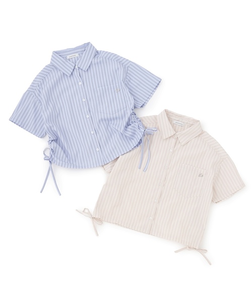 LOVETOXIC(ラブトキシック)の「【セット可】短丈ドロストストライプ半袖シャツ(シャツ/ブラウス・キッズ・ブルー/ベージュ・L:160cm/S:140cm/130cm/M:150cm)」の7枚目の写真