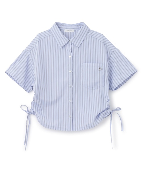LOVETOXIC(ラブトキシック)の「【セット可】短丈ドロストストライプ半袖シャツ(シャツ/ブラウス・キッズ・ブルー/ベージュ・L:160cm/S:140cm/130cm/M:150cm)」の8枚目の写真