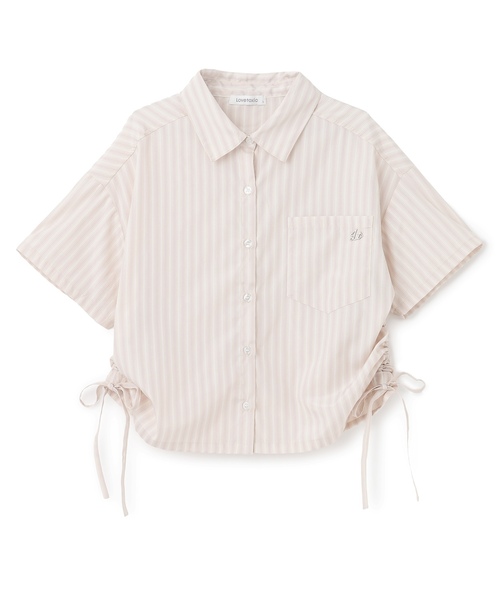 LOVETOXIC(ラブトキシック)の「【セット可】短丈ドロストストライプ半袖シャツ(シャツ/ブラウス・キッズ・ブルー/ベージュ・L:160cm/S:140cm/130cm/M:150cm)」の9枚目の写真