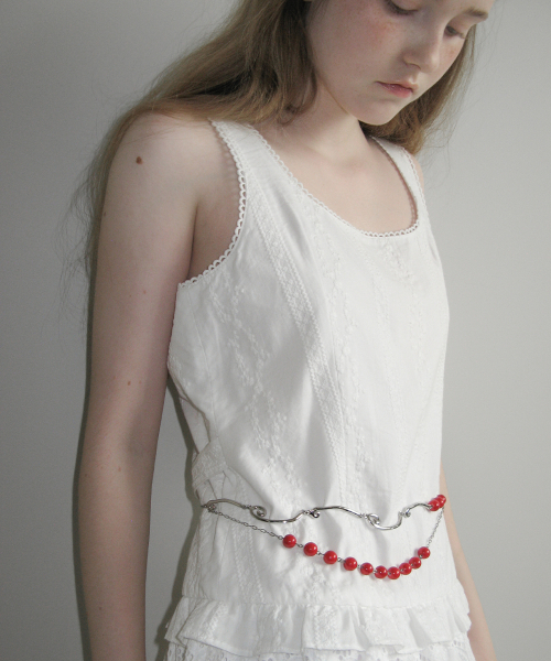 Red Beads Chain Belt (Silver)