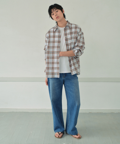 WEDNESDAY OASIS（ウェンズデーオアシス）の「ヴィンテージリンクルチェックシャツ_BROWN(WB6SH07)（シャツ/ブラウス・メンズ・ブラウン・MEDIUM/LARGE）」の2枚目の写真