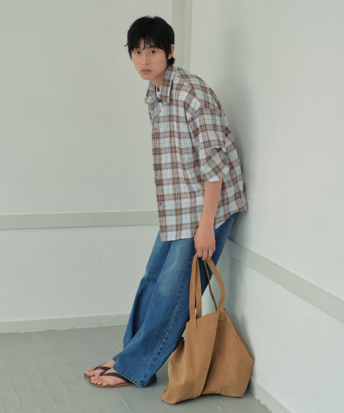 WEDNESDAY OASIS（ウェンズデーオアシス）の「ヴィンテージリンクルチェックシャツ_BROWN(WB6SH07)（シャツ/ブラウス・メンズ・ブラウン・MEDIUM/LARGE）」の3枚目の写真