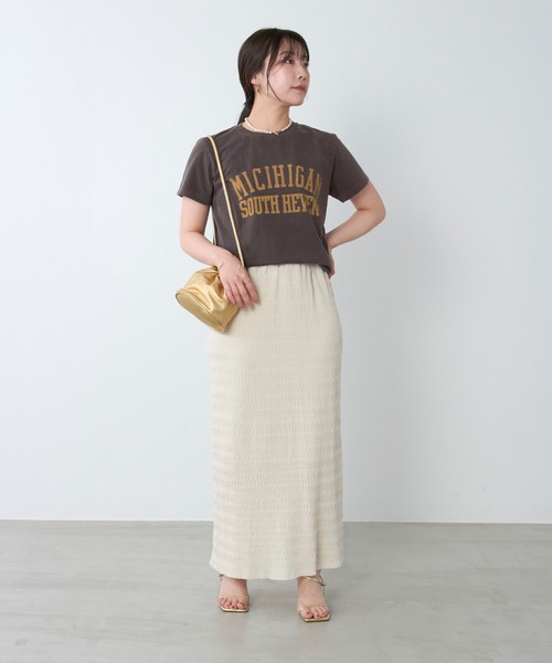 REMI RELIEF(レミレリーフ)の「【REMI RELIEF】別注-"MICHIGAN"SP加工TロゴTシャツ(Tシャツ/カットソー・レディース・ダークブラウン/ライトベージュ・FREE)」の14枚目の写真