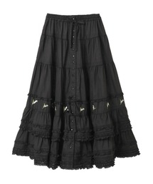 ピンクハウス 黒 バラ柄 ローズ フリル ロングスカート 段フリル 花柄 総ゴム PINK HOUSE｜ピンクハウスのスカート（ブラック/黒色系）通販 - ZOZOTOWN