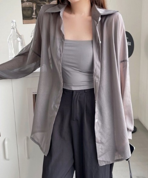 HAILY(ヘイリー)の「ビッグサイジングシアー素材シャツ/冷房対策UVカット(シャツ/ブラウス・レディース・チャコールグレー/ホワイト/ブラック/アイボリー・FREE)」の4枚目の写真