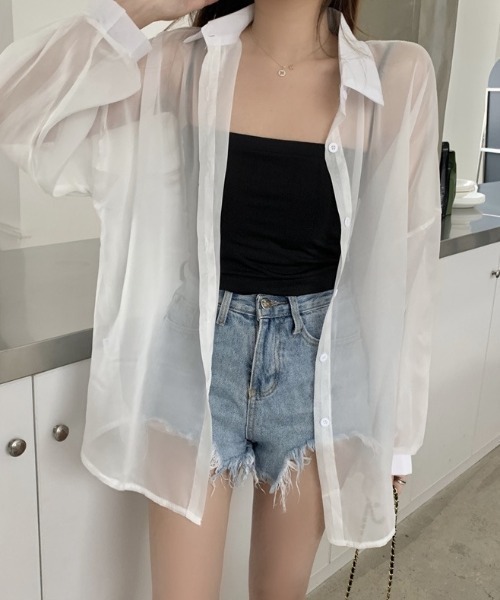 HAILY(ヘイリー)の「ビッグサイジングシアー素材シャツ/冷房対策UVカット(シャツ/ブラウス・レディース・チャコールグレー/ホワイト/ブラック/アイボリー・FREE)」の5枚目の写真