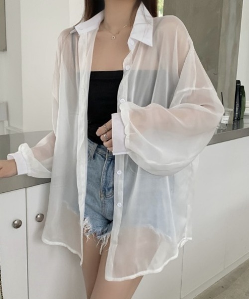 HAILY(ヘイリー)の「ビッグサイジングシアー素材シャツ/冷房対策UVカット(シャツ/ブラウス・レディース・チャコールグレー/ホワイト/ブラック/アイボリー・FREE)」の9枚目の写真