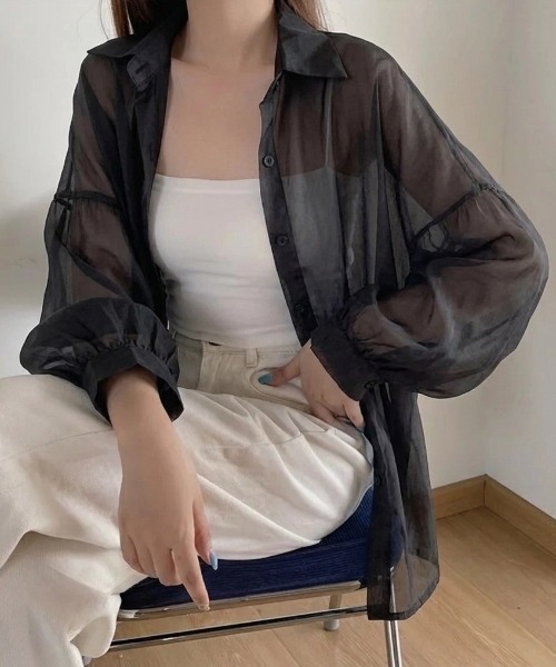 HAILY(ヘイリー)の「ビッグサイジングシアー素材シャツ/冷房対策UVカット(シャツ/ブラウス・レディース・チャコールグレー/ホワイト/ブラック/アイボリー・FREE)」の21枚目の写真