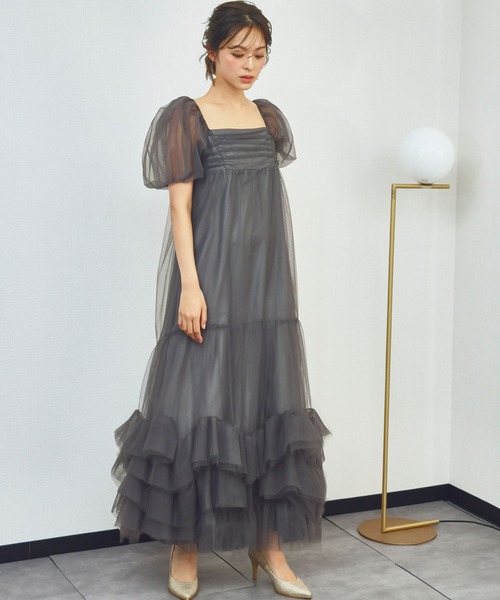 girl(ガール)の「ボリュームチュールパフスリーブドレス フリル シアー 結婚式 ワンピース パーティードレス オケージョンドレス お呼ばれ 二次会 成人式 同窓会 謝恩会 マタニティ 妊婦《着用動画あり》(ドレス・レディース・チャコールグレー/ベージュ・M/S/L)」の19枚目の写真