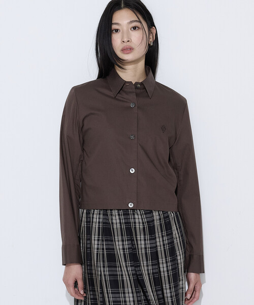 COMME CA(コムサ)の「〔 TALLサイズ 〕 コットンポプリンストライプ クロプトシャツ(シャツ/ブラウス・レディース・ブルー/グレー系その他/ブラウン・15号)」の3枚目の写真